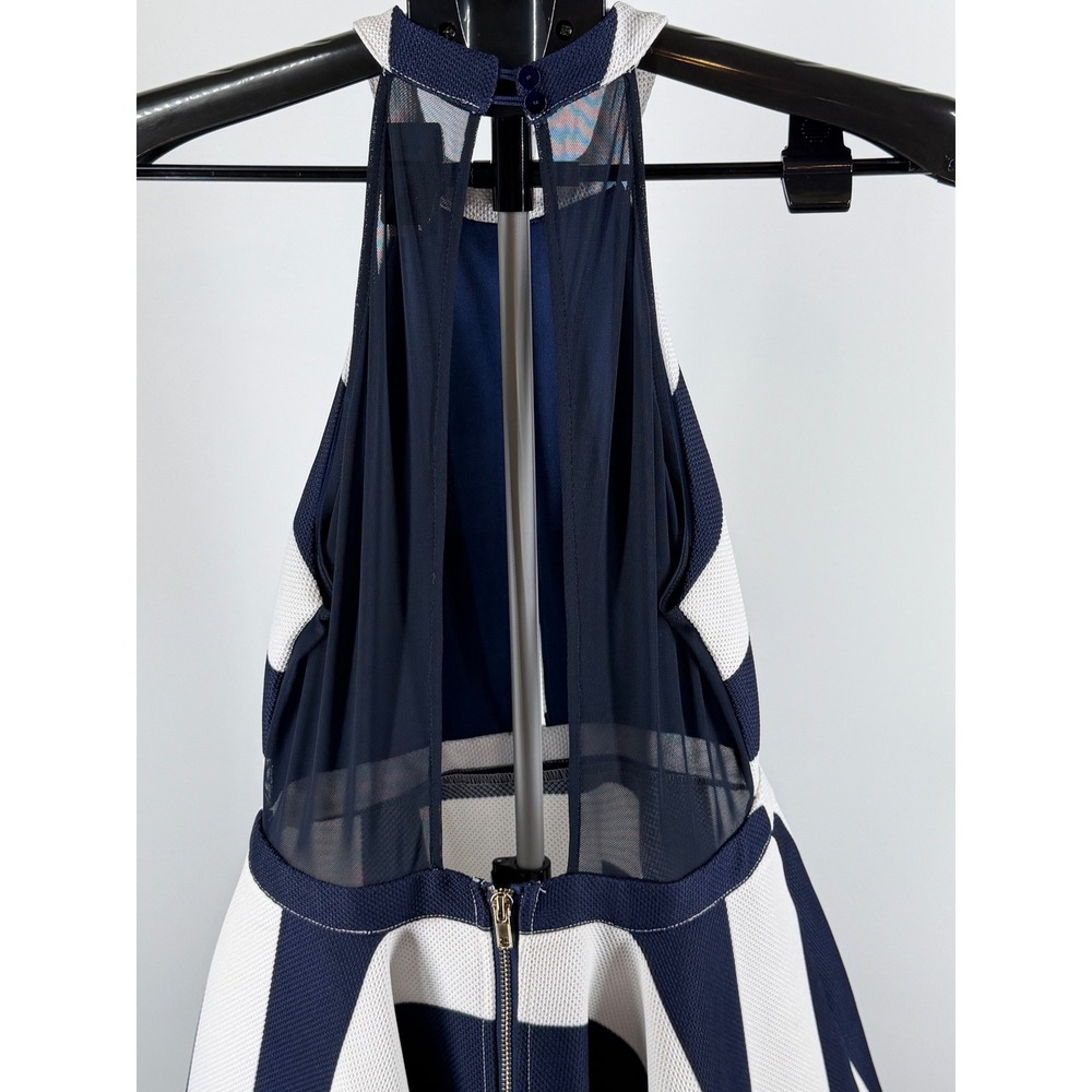 Charlotte Russe Navy White Striped Halter Open Back Fit Flare Dress Small - Picture 3 of 8